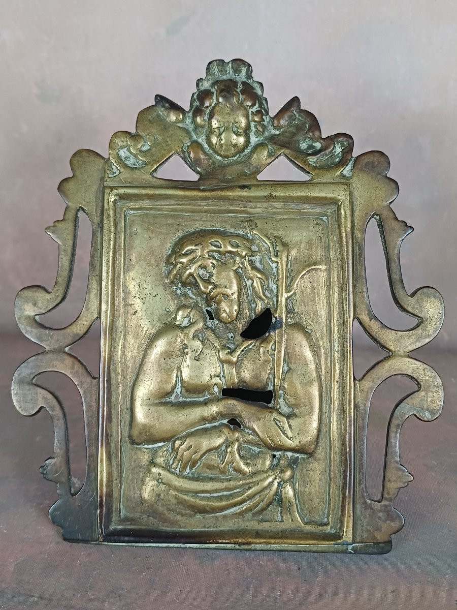 Plaque Depicting The Kiss Of Peace, Christ Subjected To Insults, Bronze, 18th Century-photo-3