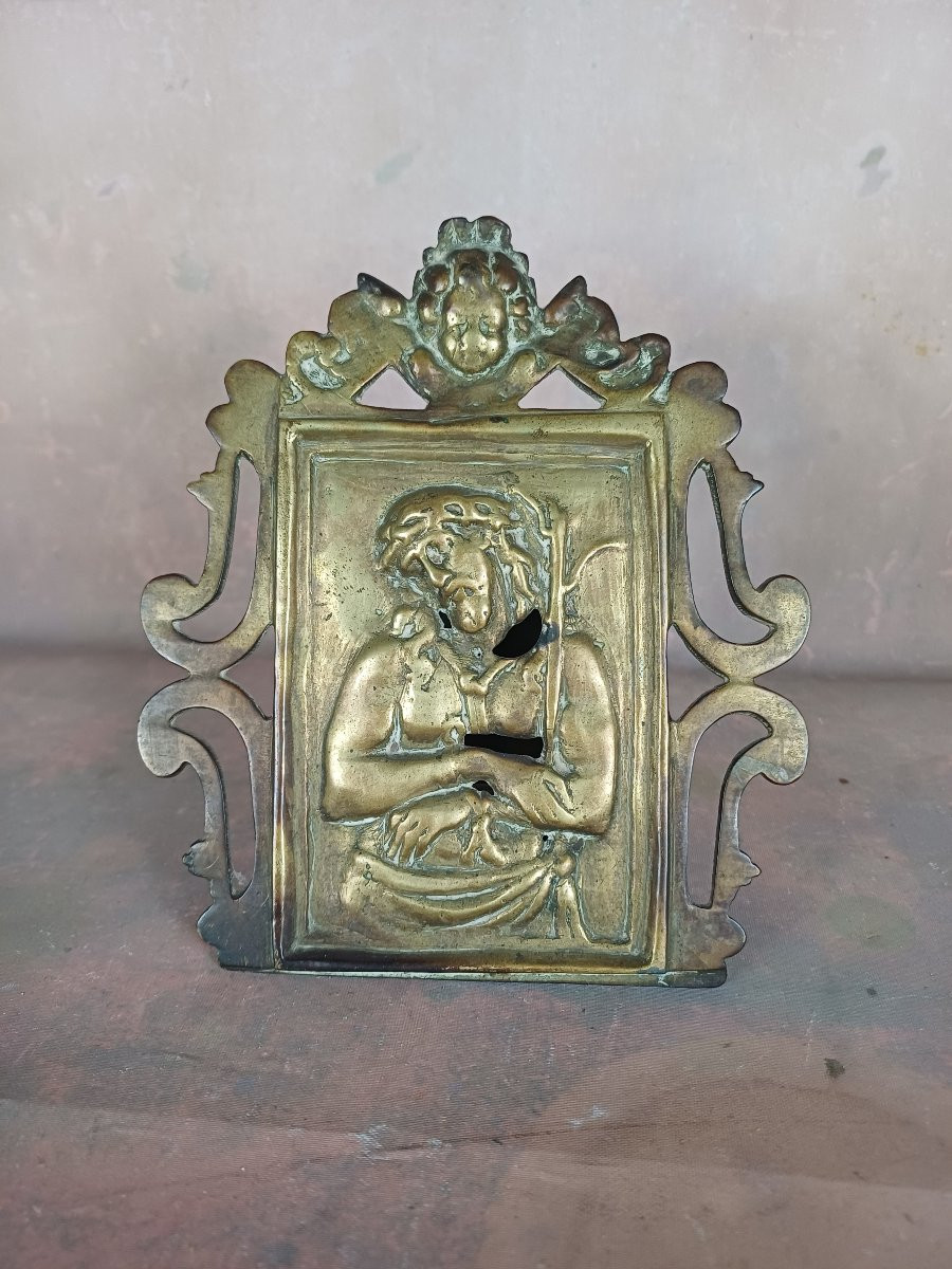 Plaque Depicting The Kiss Of Peace, Christ Subjected To Insults, Bronze, 18th Century-photo-4