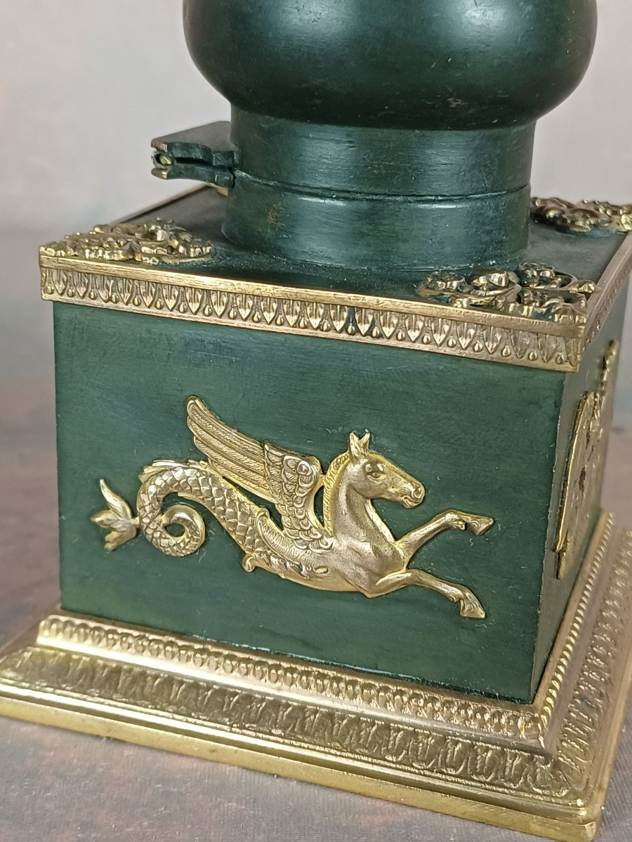 Empire Period Gilt Bronze Inkwell, 19th Century-photo-3