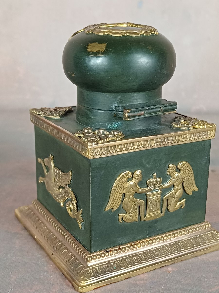 Empire Period Gilt Bronze Inkwell, 19th Century-photo-4