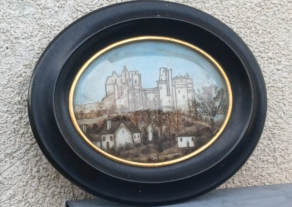 Souvenir mortuaire Chateau de Pierrefonds reliquaire en cheveux