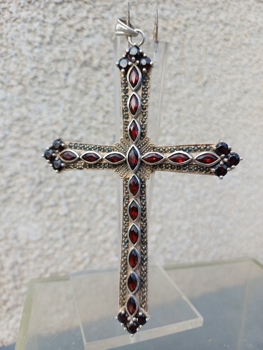 Croix pectorale épiscopale argent massif grenats-photo-3