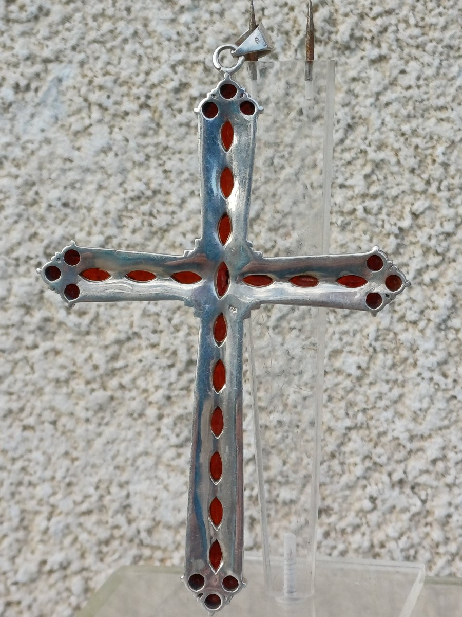 Croix pectorale épiscopale argent massif grenats-photo-2