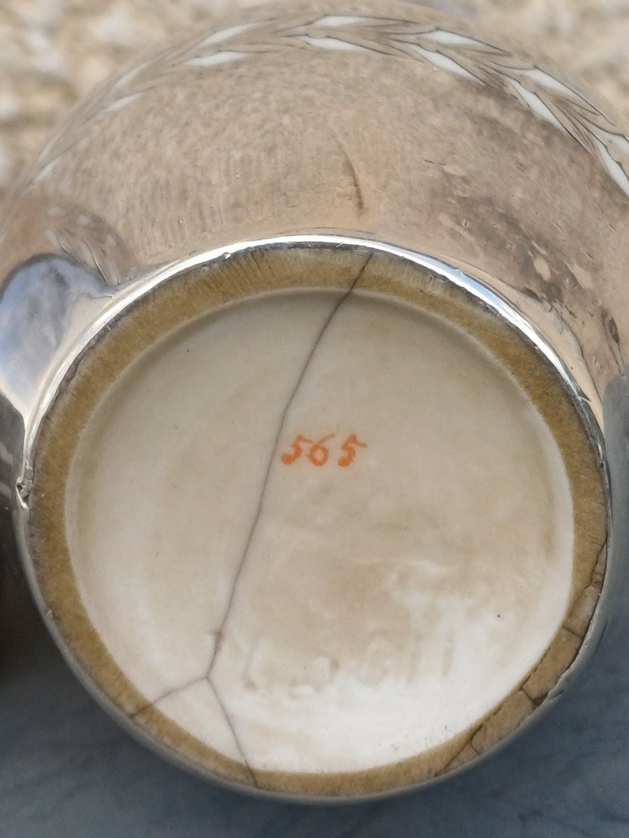 Pair Of Art Nouveau Porcelain Vases With Solid Silver Mounts-photo-2