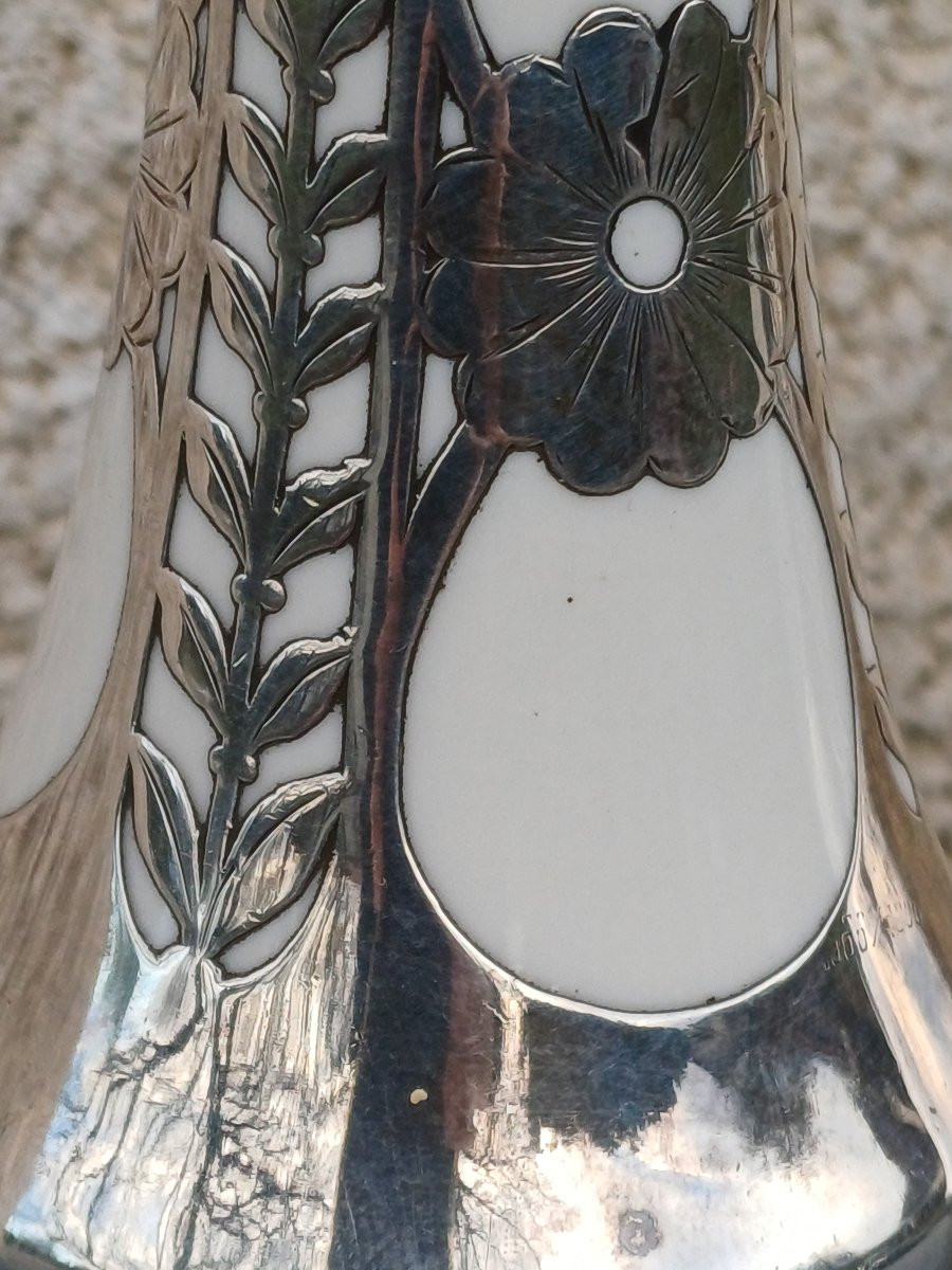 Pair Of Art Nouveau Porcelain Vases With Solid Silver Mounts-photo-3