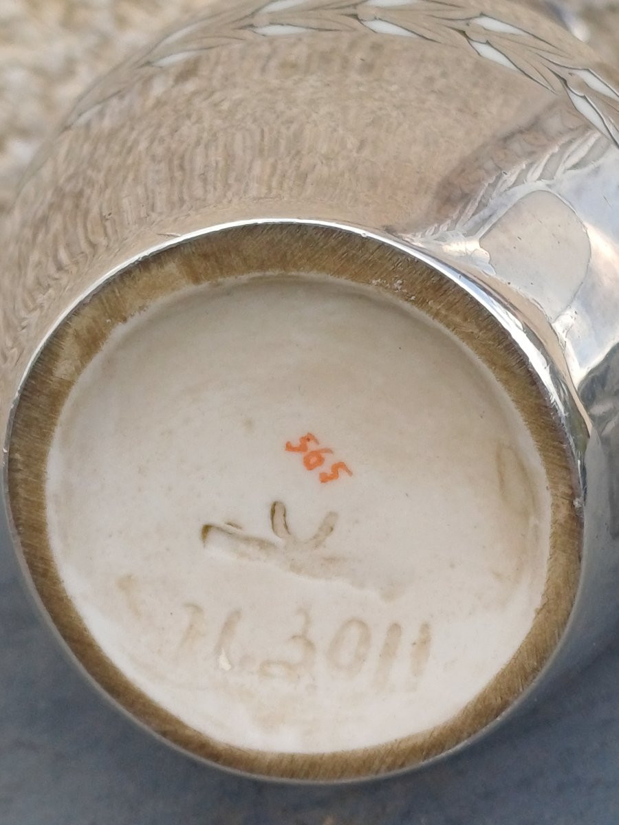 Pair Of Art Nouveau Porcelain Vases With Solid Silver Mounts-photo-4