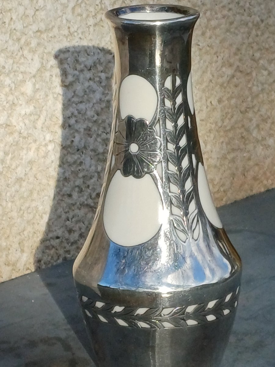 Pair Of Art Nouveau Porcelain Vases With Solid Silver Mounts-photo-3