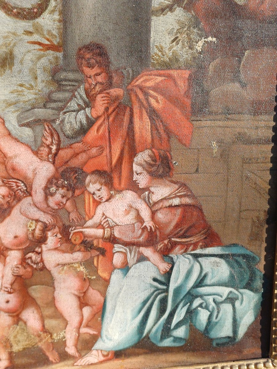 Hst Fantaisie de putti autour de la Ste Famille fin 18ème XVIIIème-photo-4