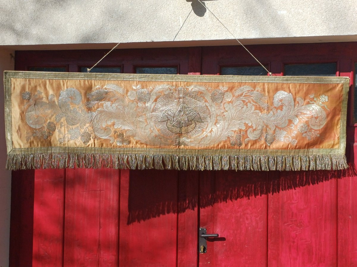 Dais de procession chasuble Oie pélicane broderie fil d'argent-photo-1