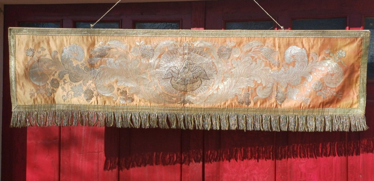 Dais de procession chasuble Oie pélicane broderie fil d'argent-photo-2