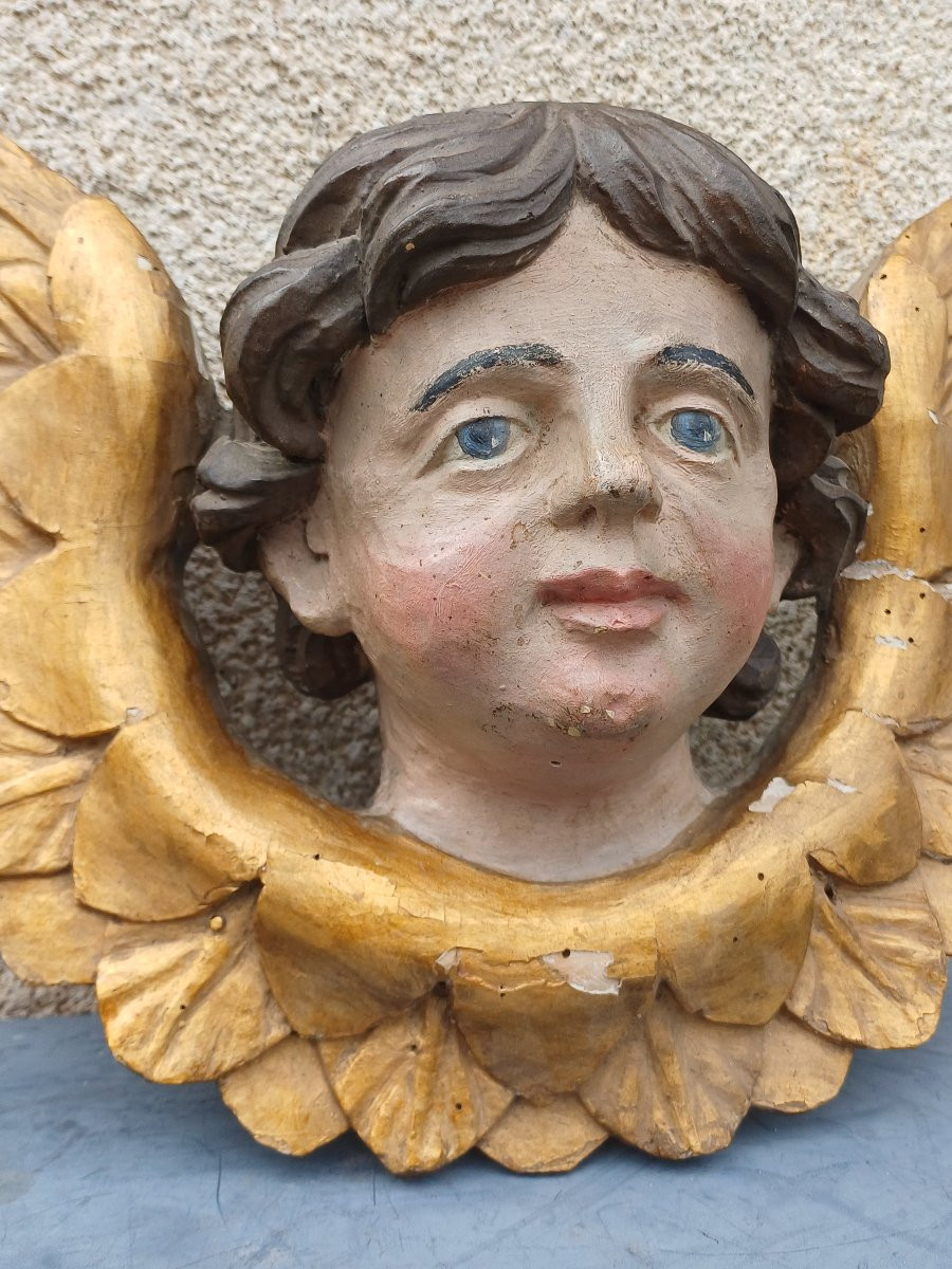 Tête d'Ange bois doré putti chérubin 19ème-photo-3
