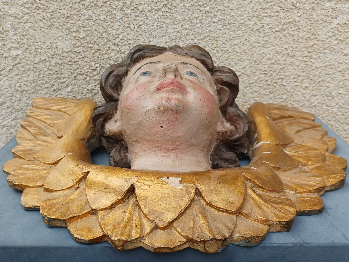 Tête d'Ange bois doré putti chérubin 19ème-photo-2