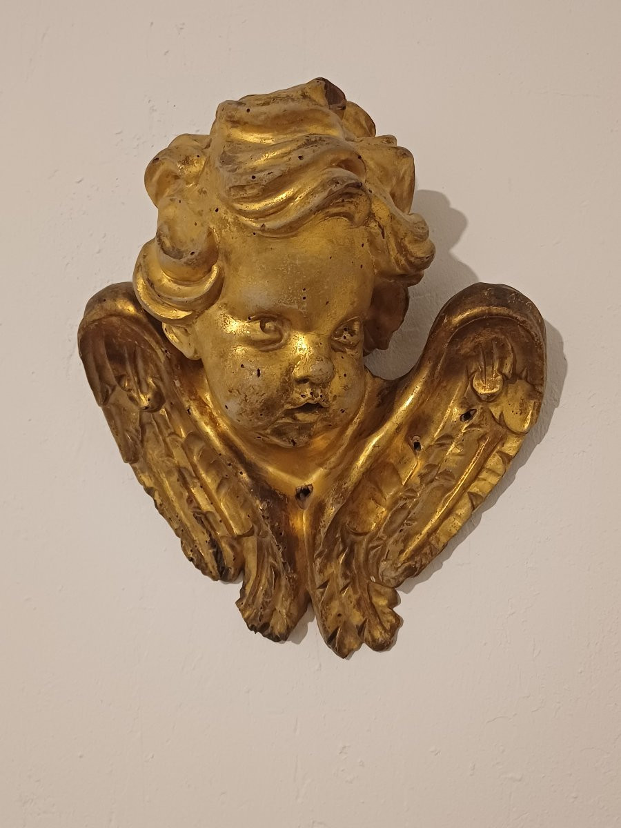Paire de têtes d'Anges bois doré putti chérubin 18ème -photo-4
