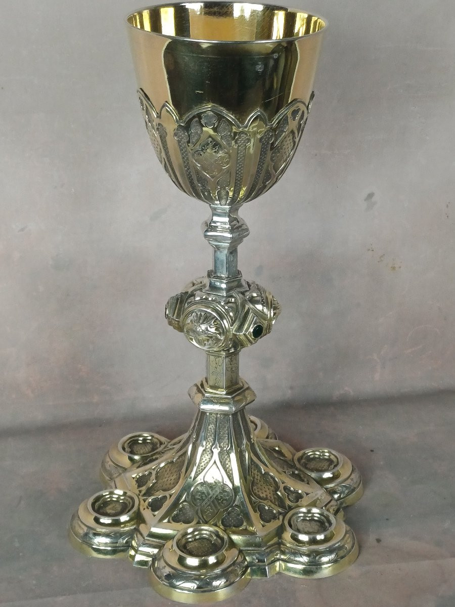 Calice n&eacute;o-gothique argent massif par Armand-Calliat Thomas Joseph-photo-2