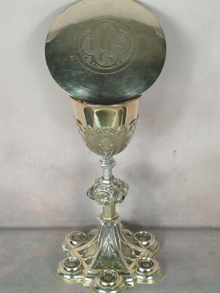 Calice n&eacute;o-gothique argent massif par Armand-Calliat Thomas Joseph-photo-3