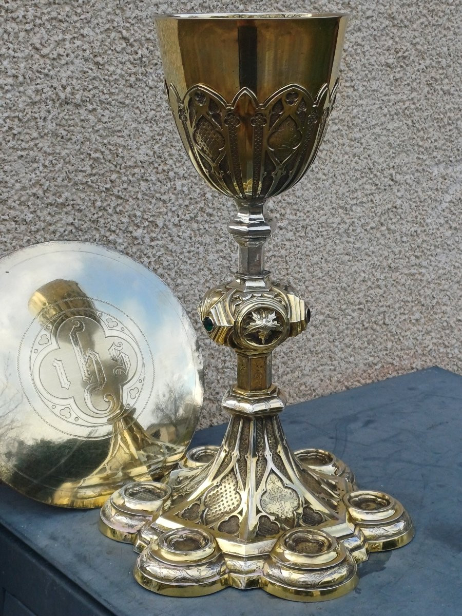 Calice n&eacute;o-gothique argent massif par Armand-Calliat Thomas Joseph-photo-4