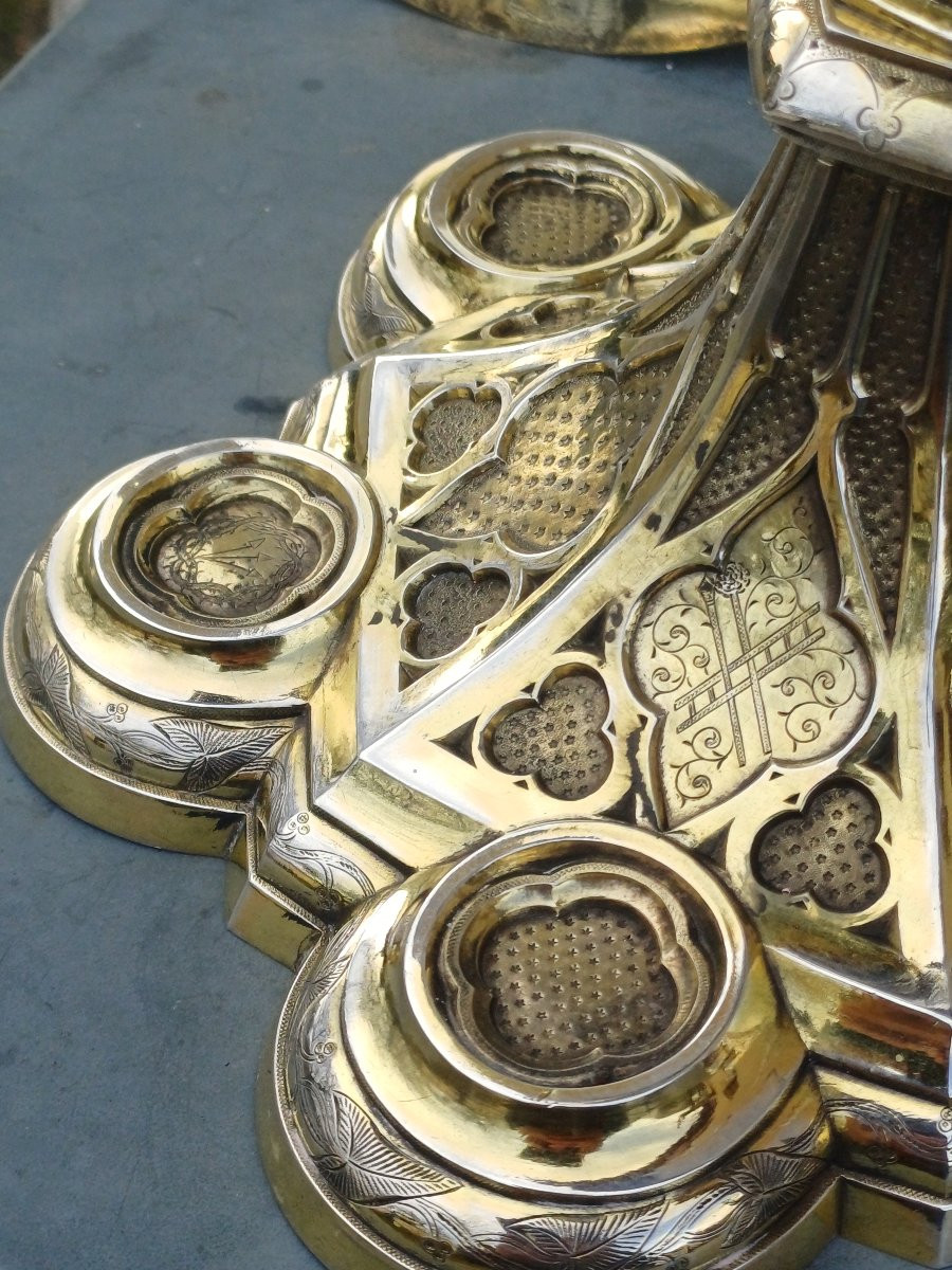 Calice n&eacute;o-gothique argent massif par Armand-Calliat Thomas Joseph-photo-2