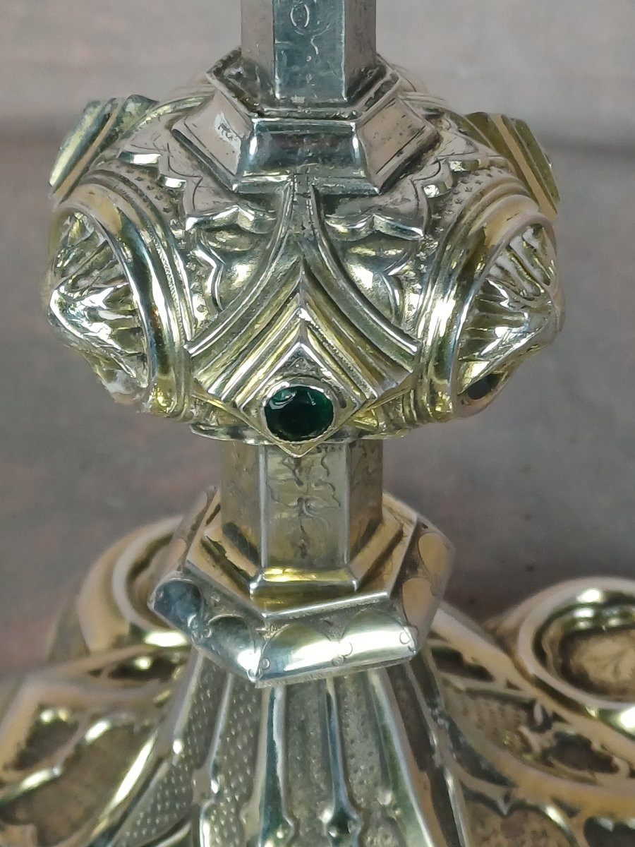 Calice n&eacute;o-gothique argent massif par Armand-Calliat Thomas Joseph-photo-5