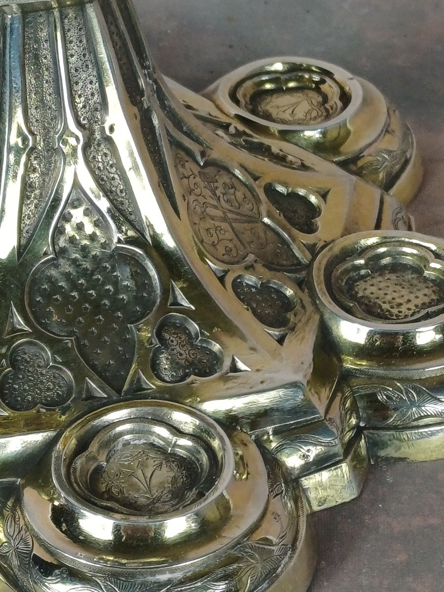 Calice n&eacute;o-gothique argent massif par Armand-Calliat Thomas Joseph-photo-6