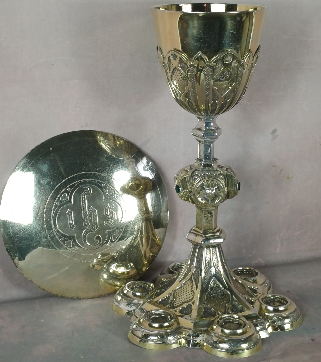 Calice n&eacute;o-gothique argent massif par Armand-Calliat Thomas Joseph