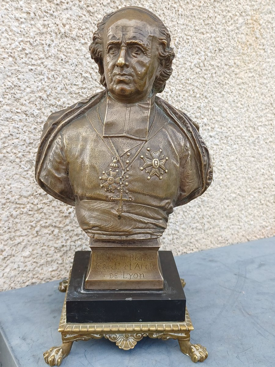 Buste du Cardinal de Bonald Lyon bronze patine 19ème-photo-2