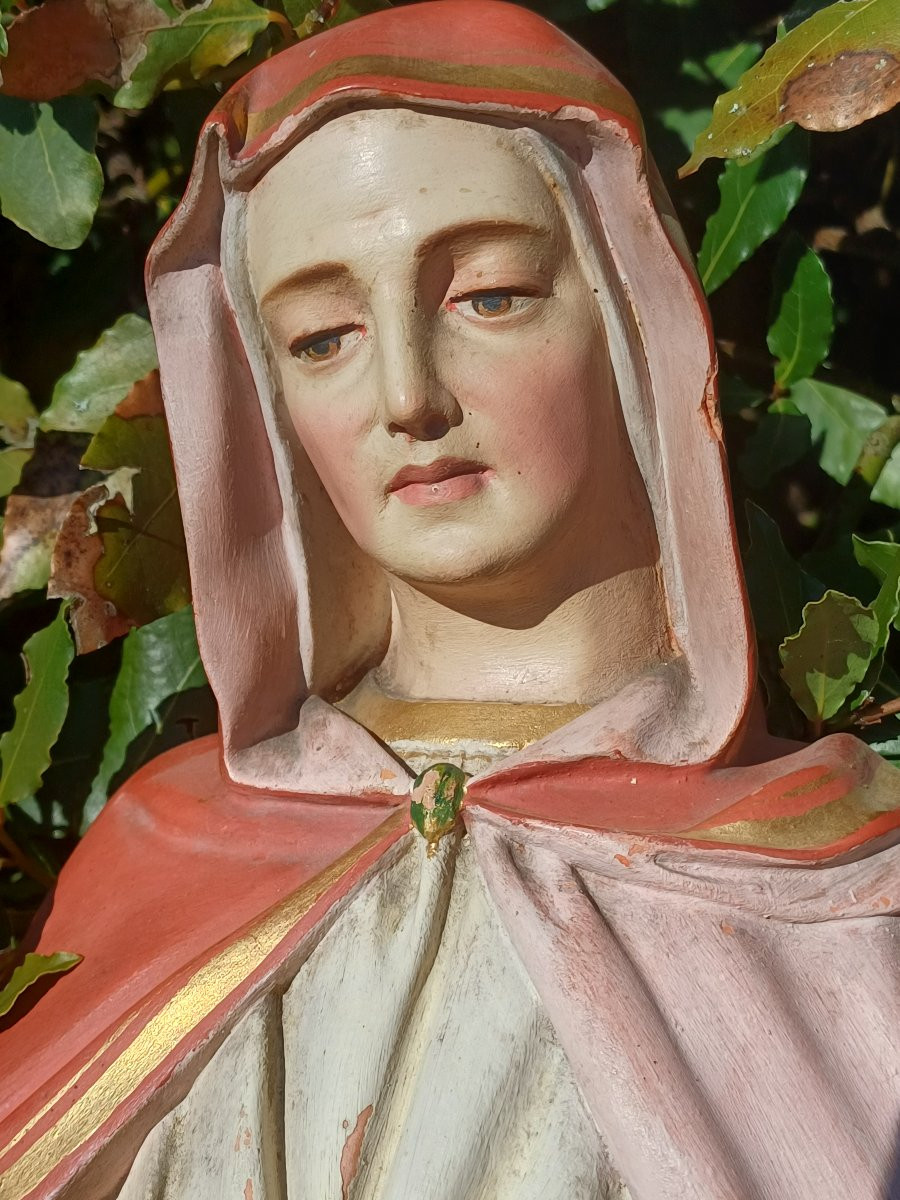 Statue d'église Ste Anne et l'enfant Marie, terre cuite-photo-4