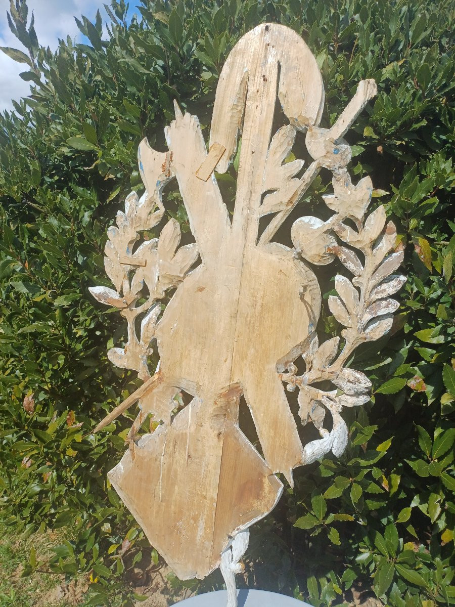 Element de boiseries Oeil de Dieu et armes bois sculpt&eacute; -photo-5