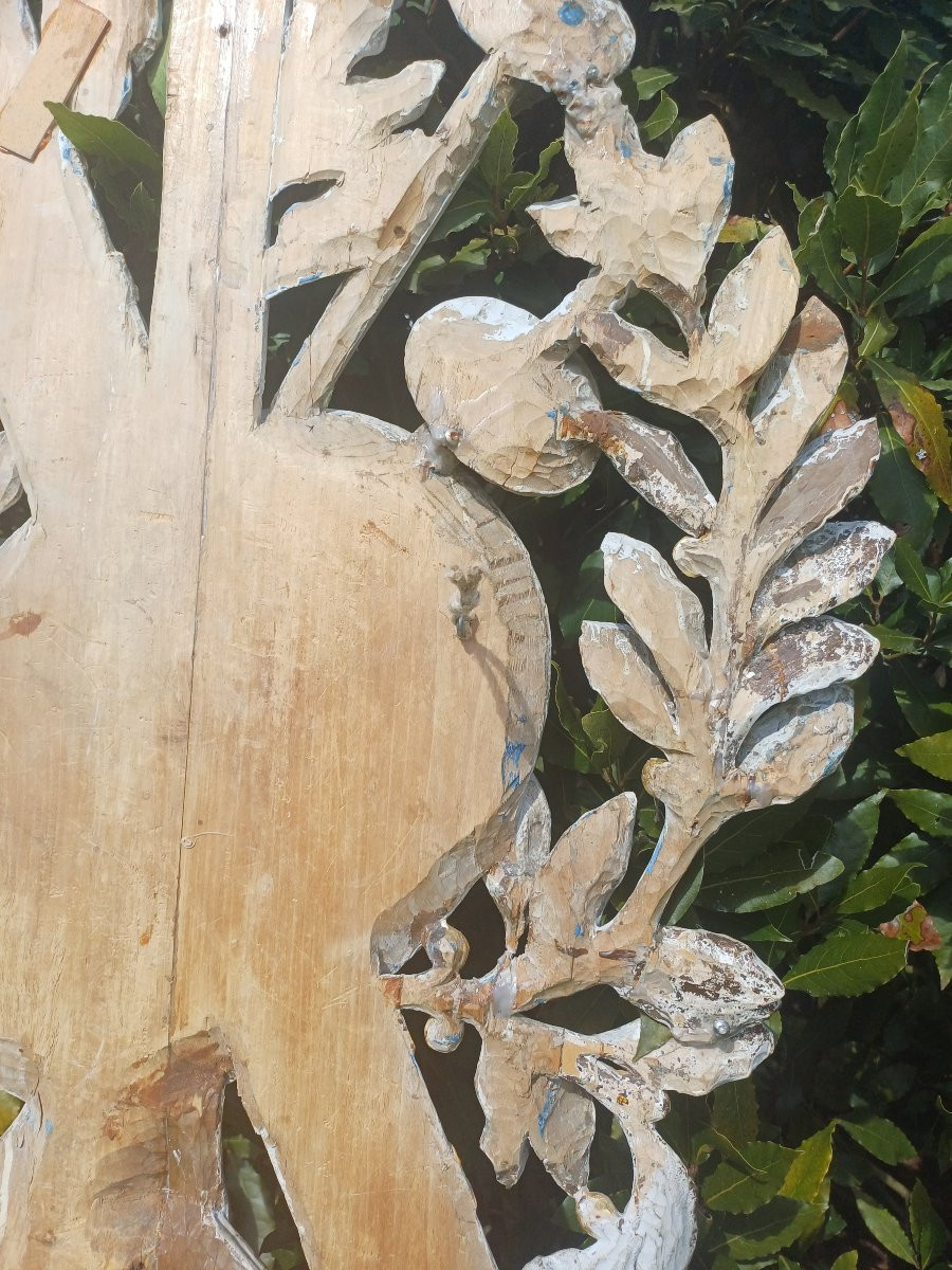 Element de boiseries Oeil de Dieu et armes bois sculpt&eacute; -photo-7