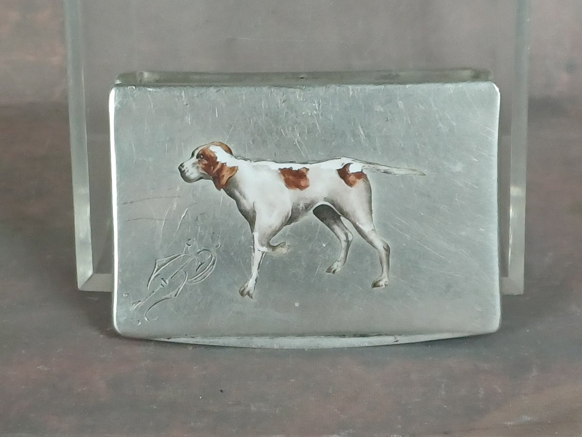 Enameled Silver Snuffbox Braque Hunting Dog-photo-3