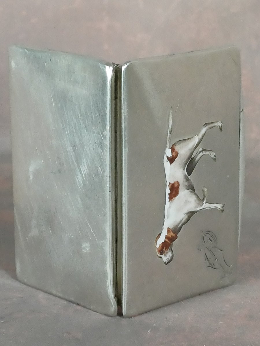 Enameled Silver Snuffbox Braque Hunting Dog-photo-1