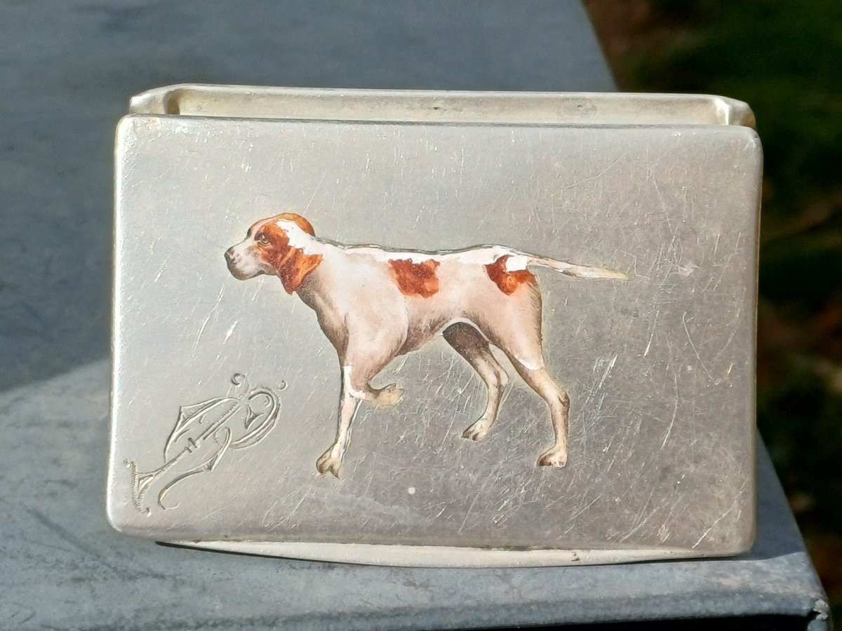Enameled Silver Snuffbox Braque Hunting Dog-photo-3