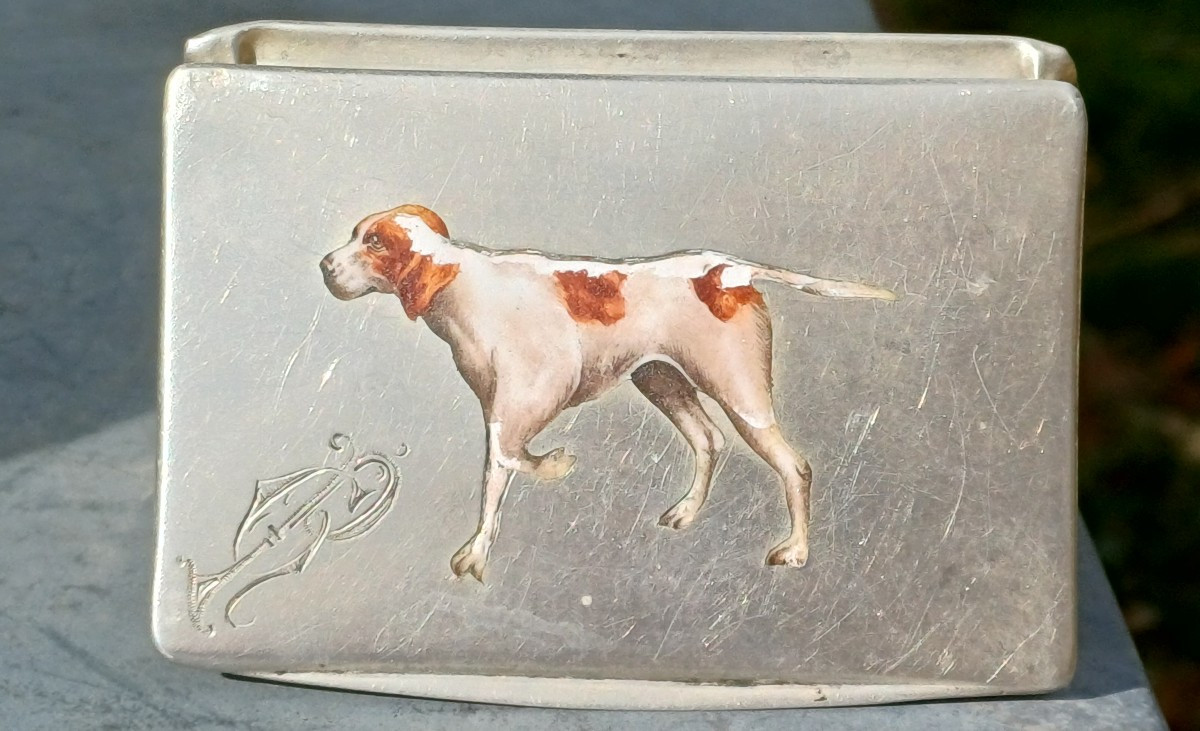 Enameled Silver Snuffbox Braque Hunting Dog