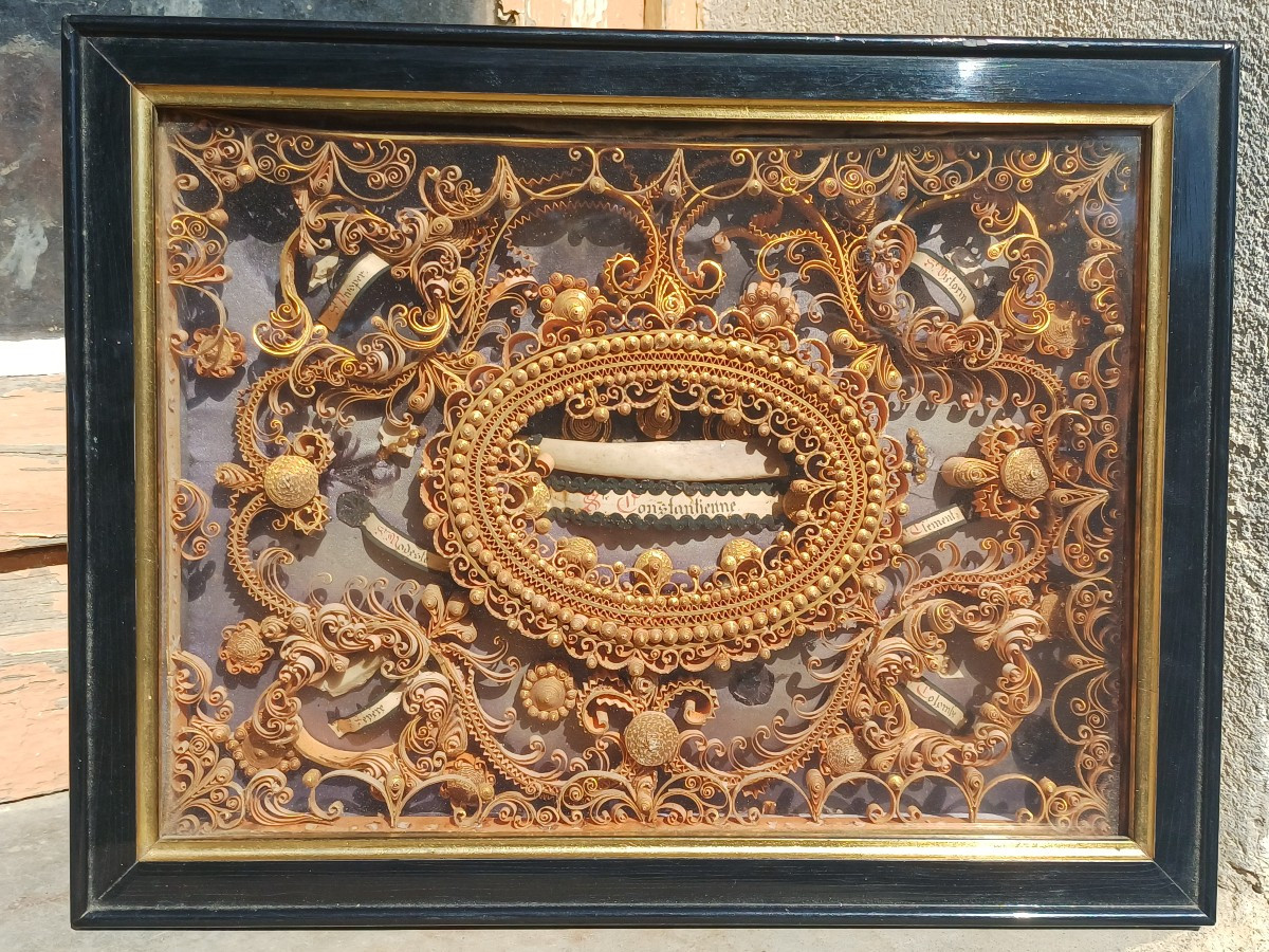 Reliquary With Rolled Paper 18th Century St. Constantienne Martyr Saint