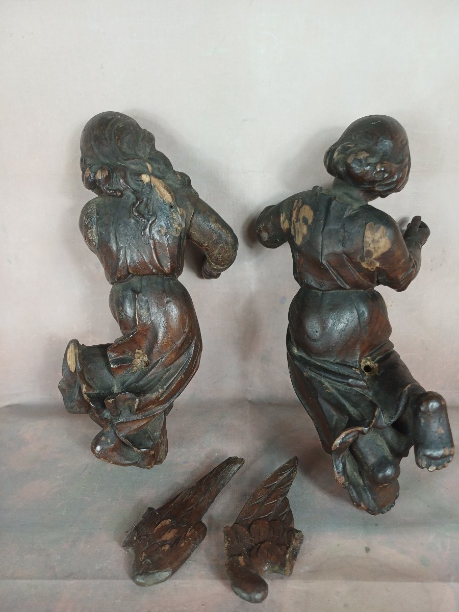 Paire d'anges en bois sculpté putti-photo-4