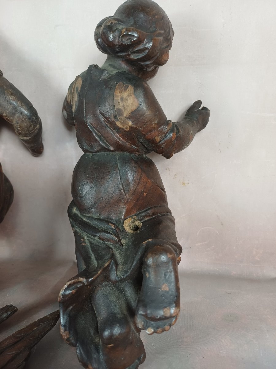 Paire d'anges en bois sculpté putti-photo-2