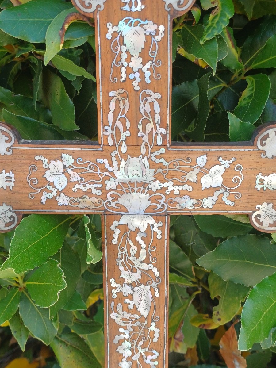 Croix en marqueterie de nacre Indochine -photo-3