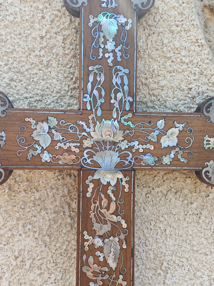 Croix en marqueterie de nacre Indochine -photo-2