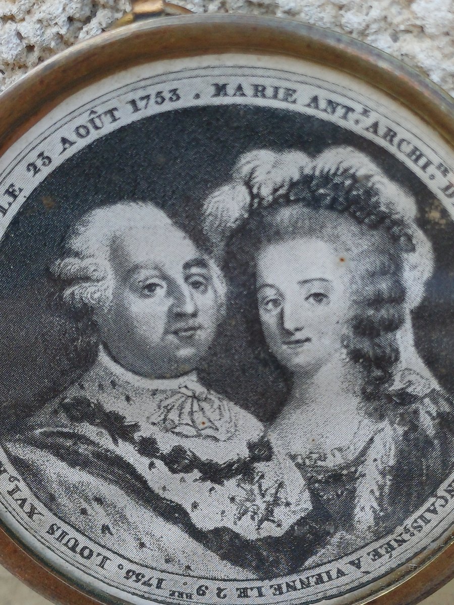 Portait Louis XVI et Marie Antoinette d'époque XVIIIème sur soie tissée-photo-2