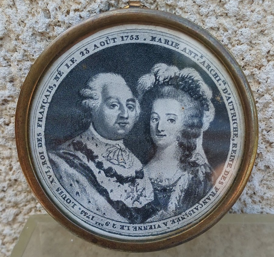 Portait Louis XVI et Marie Antoinette d'époque XVIIIème sur soie tissée