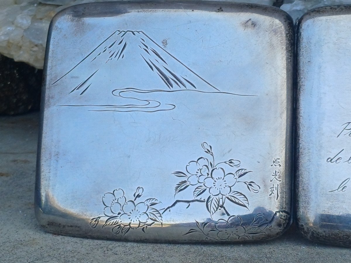Etui a cigarette argent massif Marine Impériale du Japon Mont Fuji-photo-4