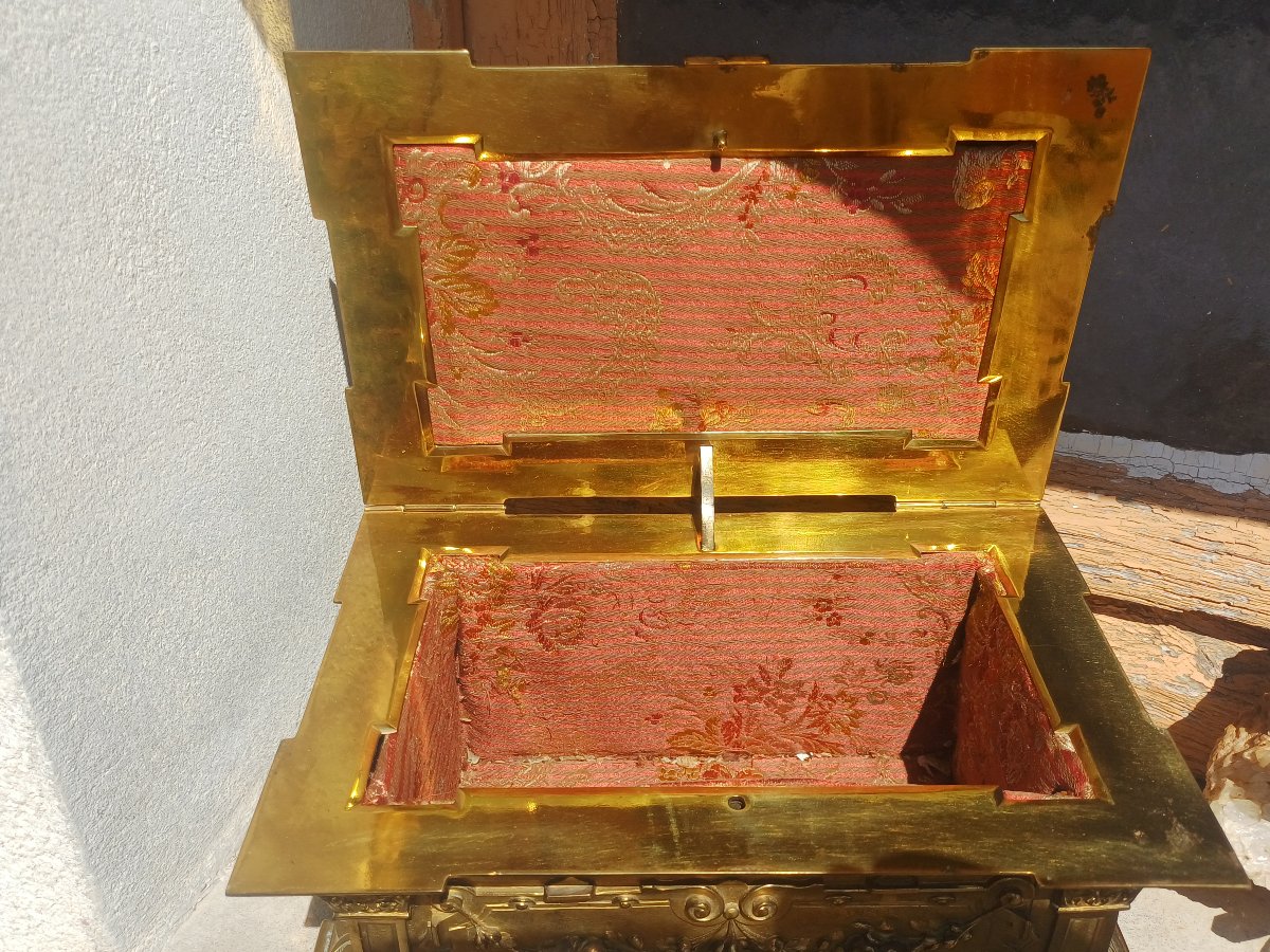 Coffret coffre a bijoux boite bronze doré  -photo-2