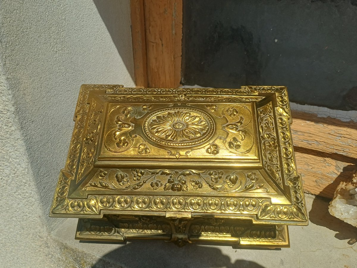 Coffret coffre a bijoux boite bronze doré  -photo-1