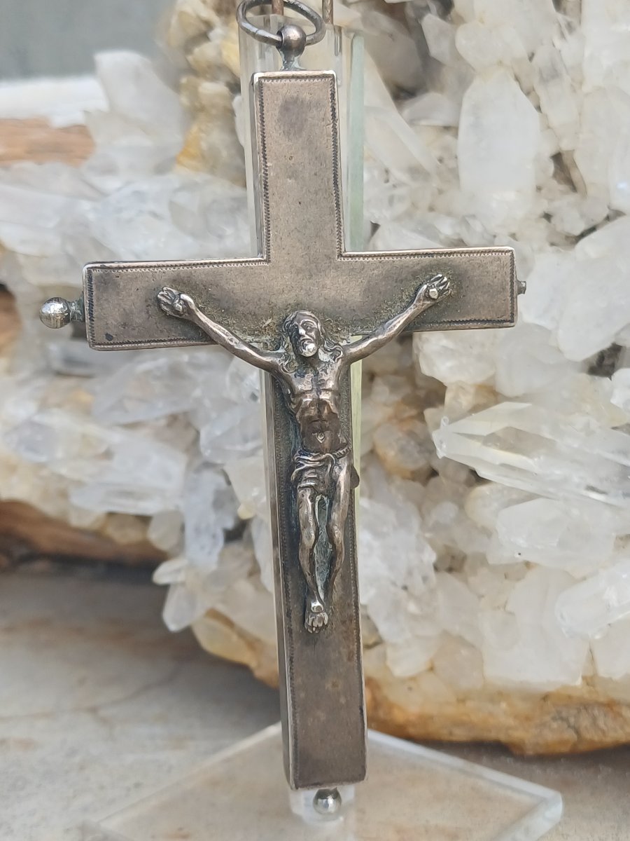 Croix pectorale argent massif reliquaire Ste Croix Sancta Crucis