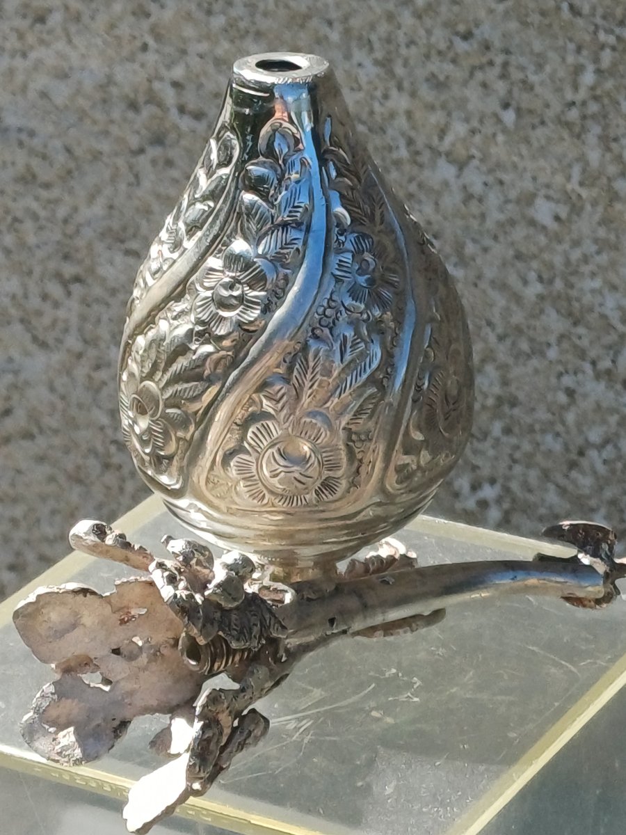 flacon de parfum argent massif Egypte aspergeur eau de rose Gulabpash-photo-4