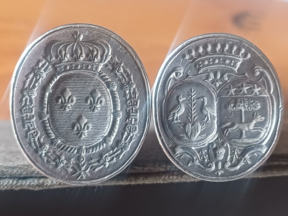 Wax Seal Case Featuring The Guyau De Lavau And Combettes Coat Of Arms (toulouse Magistrate) And The Arms Of France