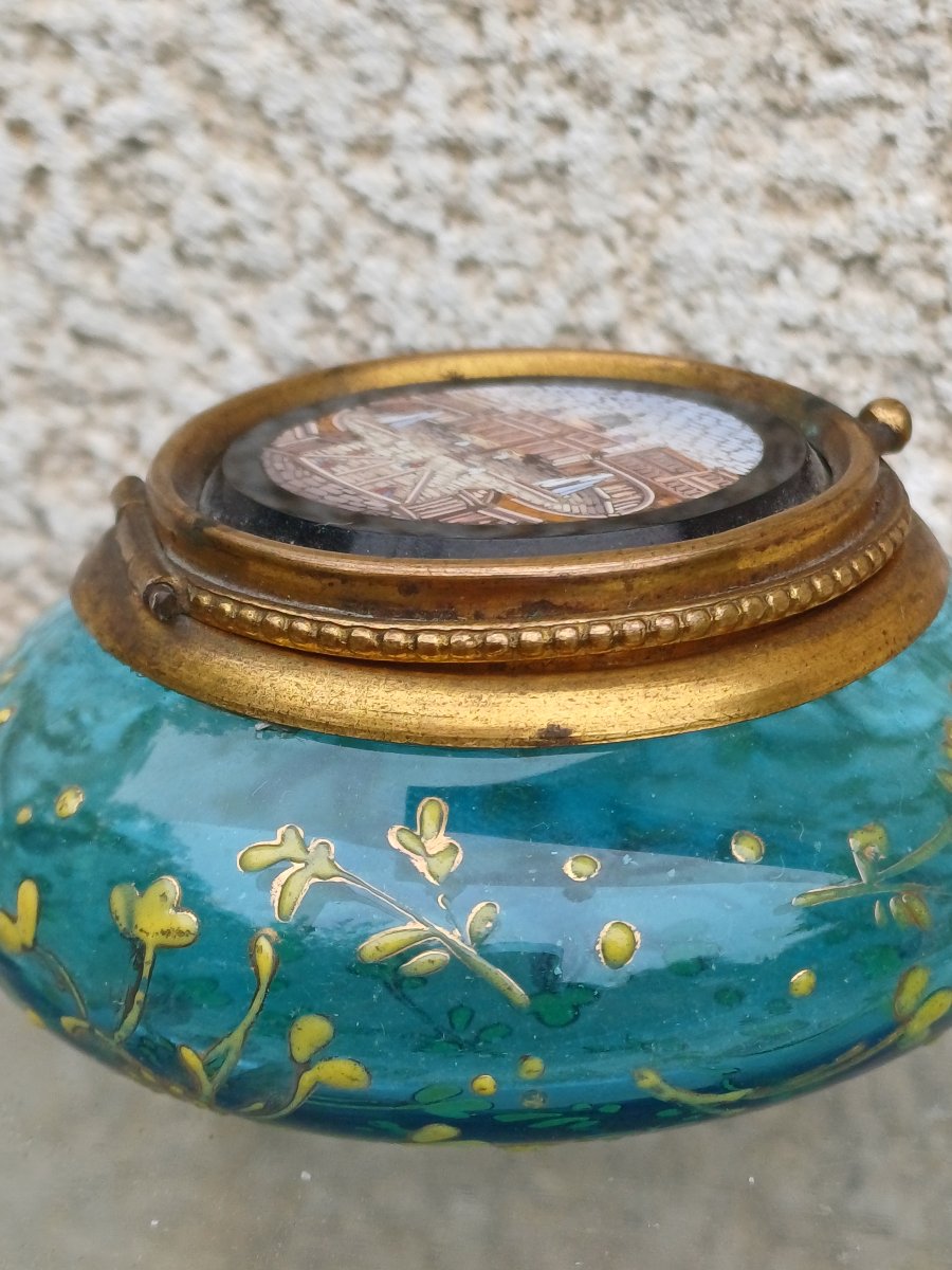 Boite verre émaillé turquoise et micro mosaique St Pierre de Rome-photo-3