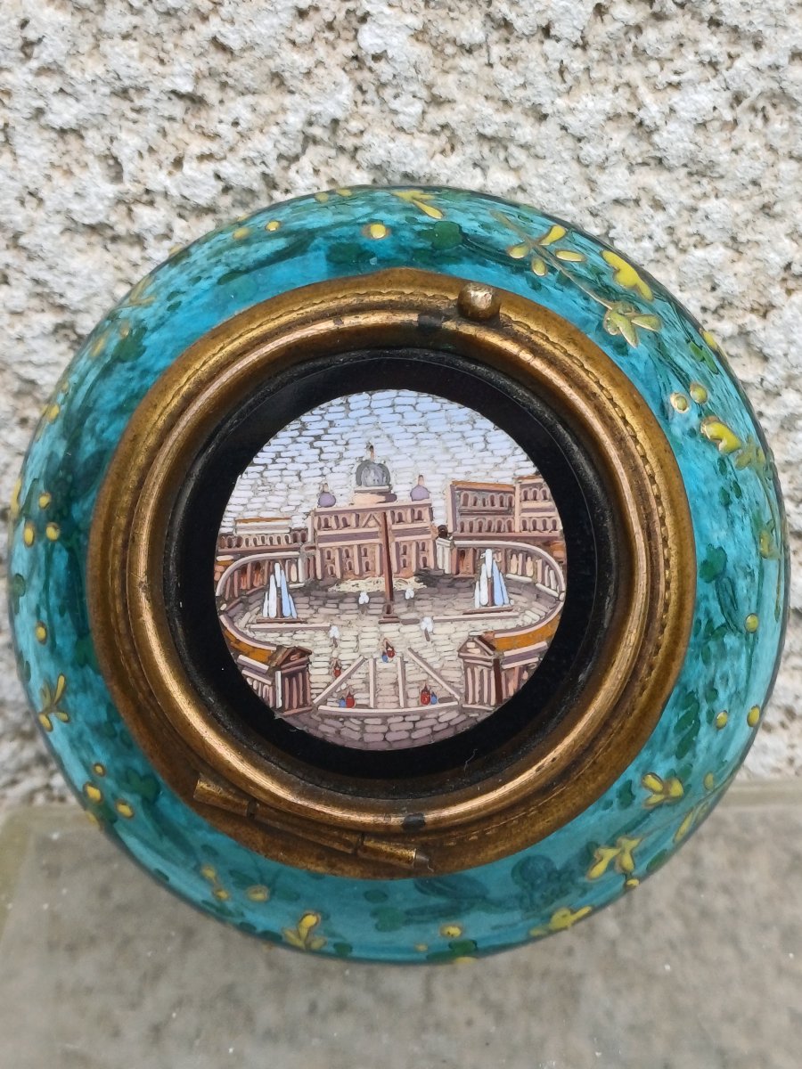 Boite verre émaillé turquoise et micro mosaique St Pierre de Rome