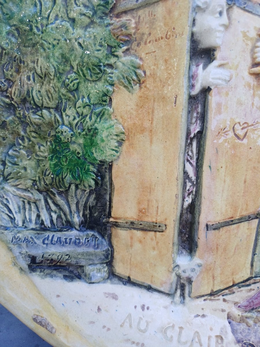 Plat céramique Max Claudet 1892 "Au clair de la Lune, mon ami Pierrot"-photo-3