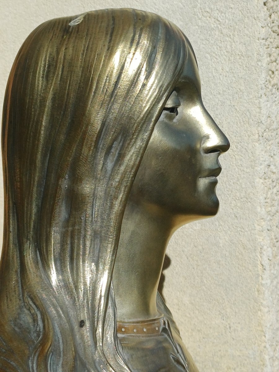 Buste en bronze doré art nouveau Femme aux longs cheveux de Fugere-photo-3