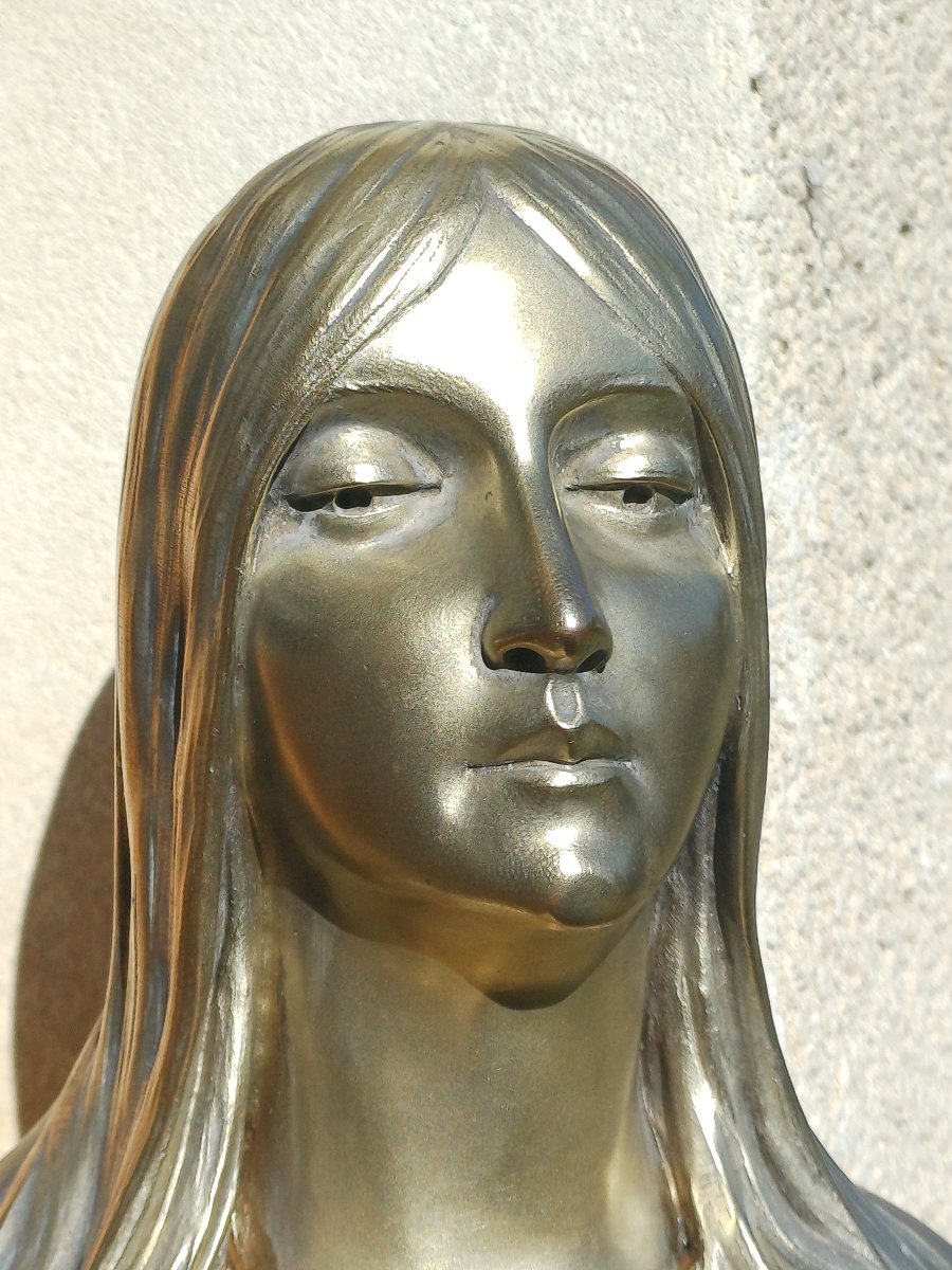 Buste en bronze doré art nouveau Femme aux longs cheveux de Fugere-photo-4